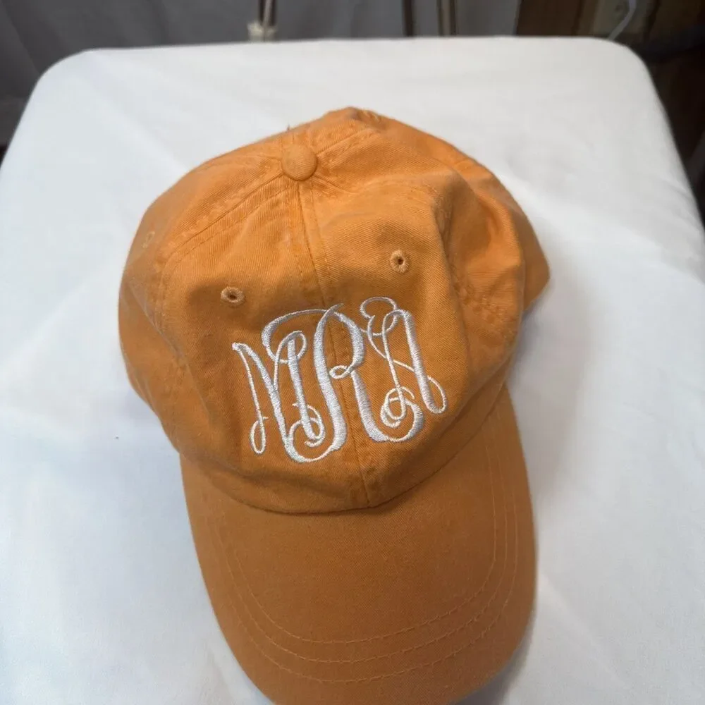 Orange Monogram Hat M A R In White Cursive Font